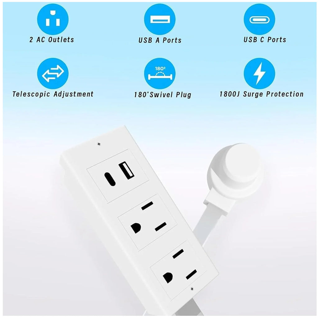 Outlet Extender Stick,Extendable Outlet,Rotating Outlet Extender,Electrical Outlet Extender Stick,Extended and Rotating Outlet Features,With Usb-A, Usb-C, and 2 Ac Outlets